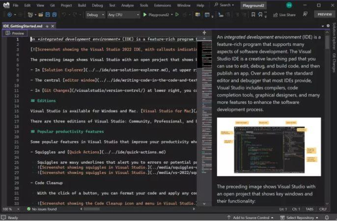 Visual Studio 更新：内置 Markdown 预览