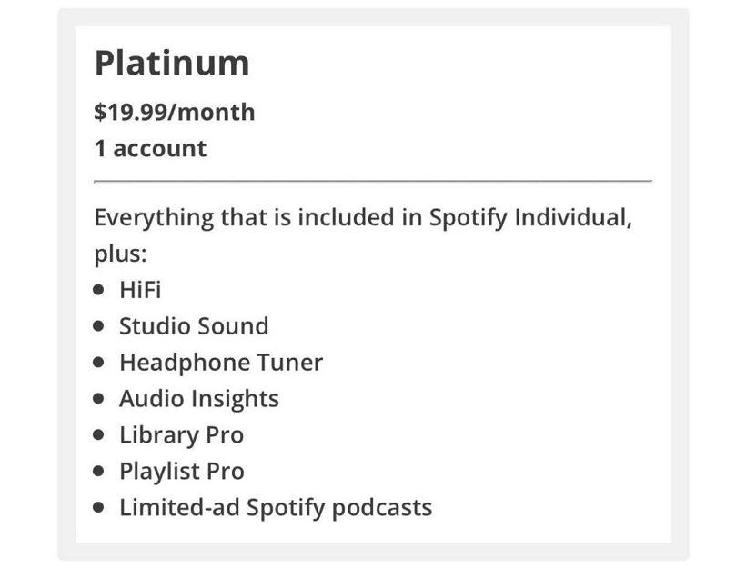 Spotify欲推Platinum版提供HiFi音质：月费或将高达19.99美元