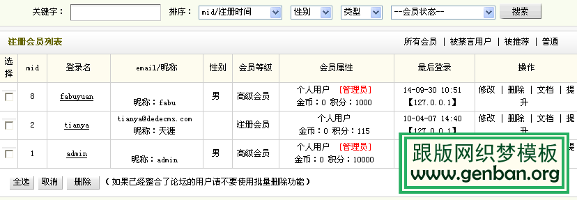 织梦注册会员列表