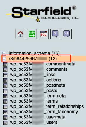 在phpMyAdmin中选择数据库